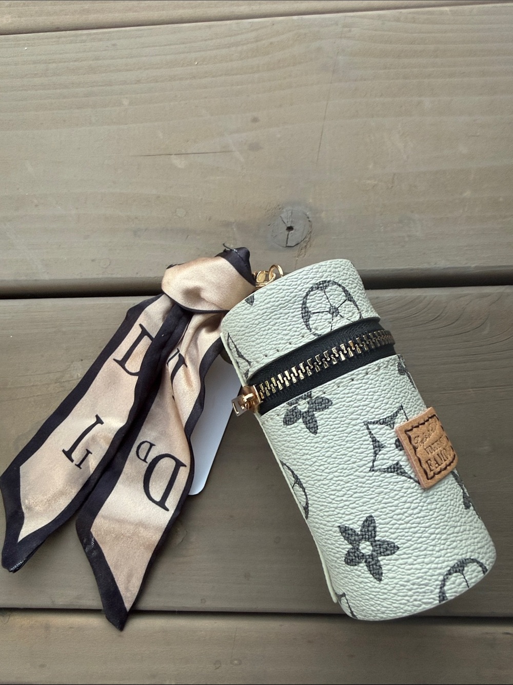 Vogue Ivory and Black Monogram Cylinder Keychain Pouch - Picture 7 of 7